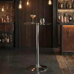 Stehtisch FineBuy Bartisch Bistrotisch Imbisstisch Metall Chrom Glas Rund 60 cm