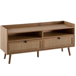 TV-Board 120cm Kommode Ablage & 2 Schubladen Wiener Geflecht Ratten Fernsehschrank Lowboard