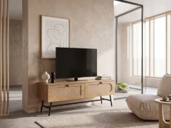 TV-Board 100cm MDF Eiche Dekor 2 Schubladen Wiener Geflecht Ratten Fernsehschrank Lowboard