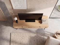TV-Board 100cm MDF Eiche Dekor 2 Schubladen Wiener Geflecht Ratten Fernsehschrank Lowboard