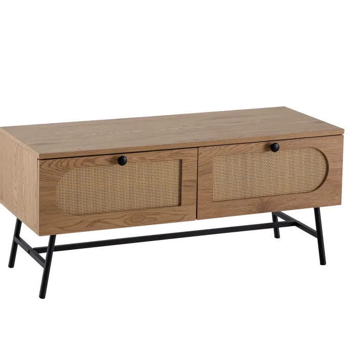 TV-Board 100cm MDF Eiche Dekor 2 Schubladen Wiener Geflecht Ratten Fernsehschrank Lowboard