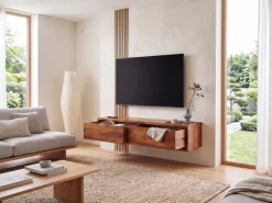 TV-Board Kommode 110cm hängend Sheesham Massivholz TV Lowboard mit 2 Schubladen
