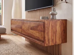 TV-Board Kommode 110cm hängend Sheesham Massivholz TV Lowboard mit 2 Schubladen