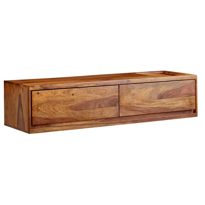 TV-Board Kommode 110cm hängend Sheesham Massivholz TV Lowboard mit 2 Schubladen