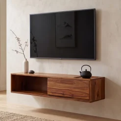 TV-Board Kommode 110cm hängend Sheesham Massivholz TV Lowboard mit 1 Schublade