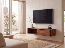 TV-Board Kommode 110cm hängend Sheesham Massivholz TV Lowboard mit 1 Schublade