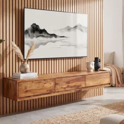 TV-Board Kommode 160cm hängend Sheesham Massivholz TV Lowboard mit 3 Schubladen