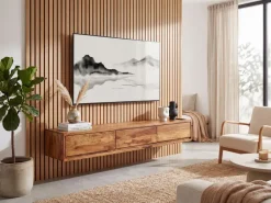 TV-Board Kommode 160cm hängend Sheesham Massivholz TV Lowboard mit 3 Schubladen