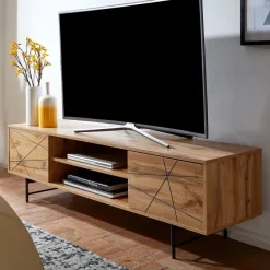 TV-Board Kommode 160cm MDF Eiche Dekor Design Lowboard mit 2 Türen & Ablage Fernsehschrank