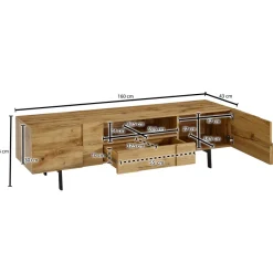 TV-Board Kommode 160cm MDF Eiche Dekor Design Lowboard mit 2 Türen & Schublade Fernsehschrank