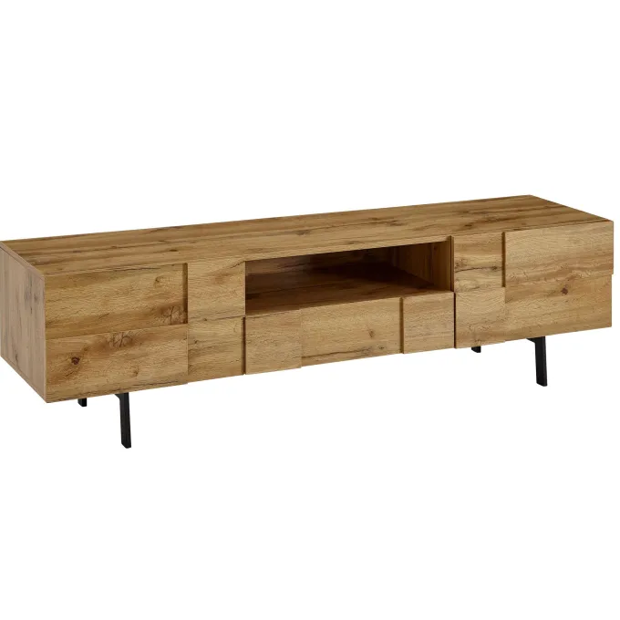 TV-Board Kommode 160cm MDF Eiche Dekor Design Lowboard mit 2 Türen & Schublade Fernsehschrank