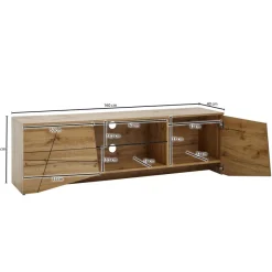 TV-Board Kommode 160cm MDF Eiche Dekor Design Lowboard mit 2 Türen & Glas Ablage Fernsehschrank