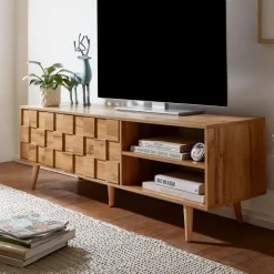 TV-Board Kommode 160cm MDF Eiche Dekor Design Front Lowboard mit 2 Türen Fernsehschrank