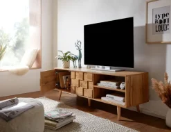 TV-Board Kommode 160cm MDF Eiche Dekor Design Front Lowboard mit 2 Türen Fernsehschrank