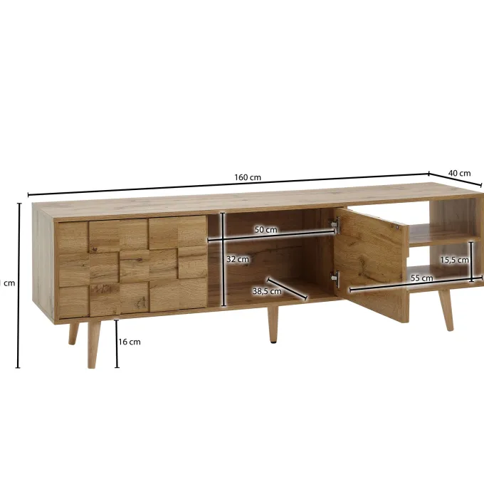 TV-Board Kommode 160cm MDF Eiche Dekor Design Front Lowboard mit 2 Türen Fernsehschrank