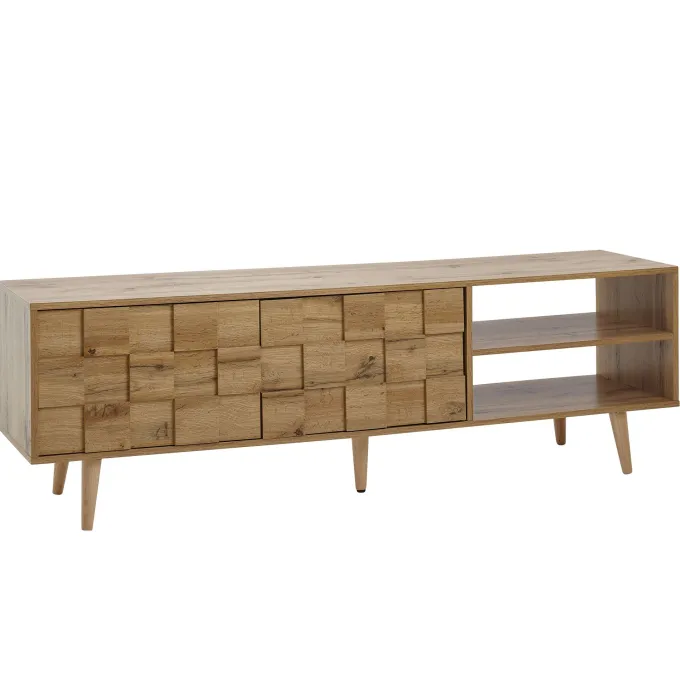 TV-Board Kommode 160cm MDF Eiche Dekor Design Front Lowboard mit 2 Türen Fernsehschrank