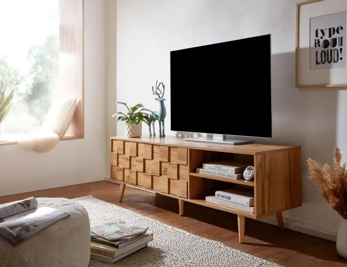 TV-Board Kommode 160cm MDF Eiche Dekor Design Front Lowboard mit 2 Türen Fernsehschrank