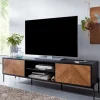 TV-Board Kommode 160cm MDF Eiche Schwarz Dekor Design Lowboard mit 2 Türen Fernsehschrank