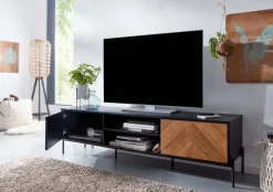 TV-Board Kommode 160cm MDF Eiche Schwarz Dekor Design Lowboard mit 2 Türen Fernsehschrank