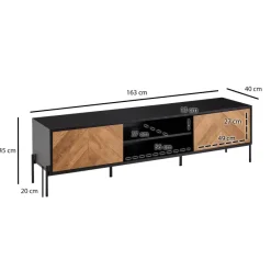 TV-Board Kommode 160cm MDF Eiche Schwarz Dekor Design Lowboard mit 2 Türen Fernsehschrank