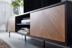 TV-Board Kommode 160cm MDF Eiche Schwarz Dekor Design Lowboard mit 2 Türen Fernsehschrank