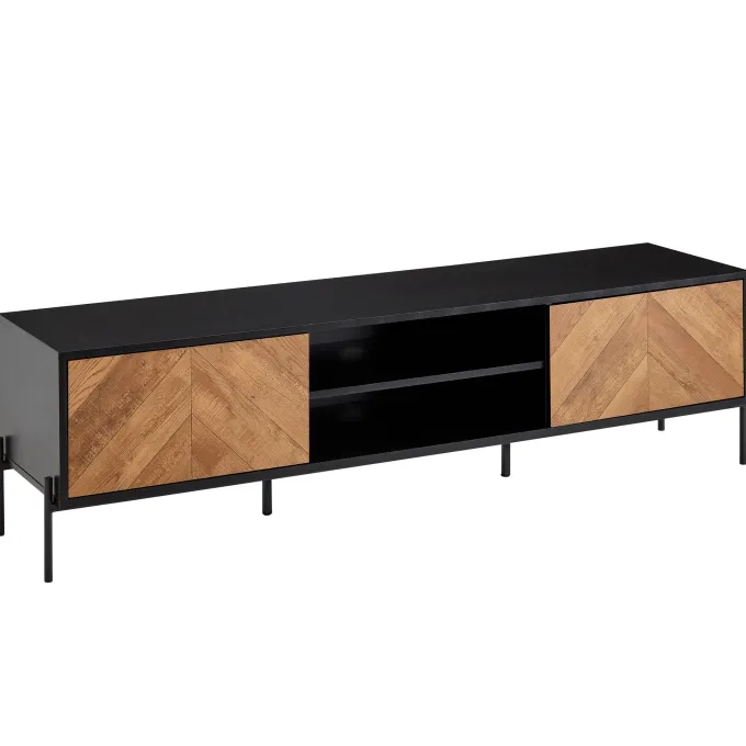 TV-Board Kommode 160cm MDF Eiche Schwarz Dekor Design Lowboard mit 2 Türen Fernsehschrank