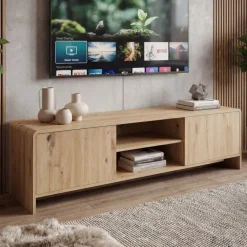 TV Board Lowboard Fernsehschrank Eiche Dekor 155cm TV Schrank 2 Türen Ablage