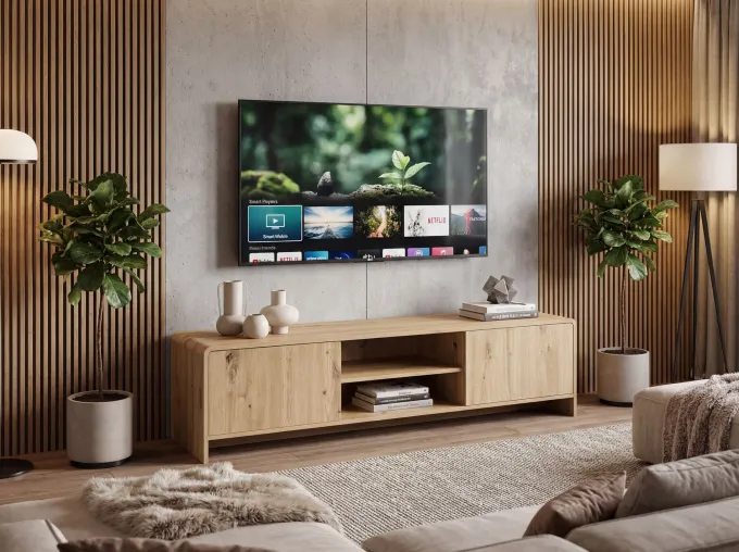 TV Board Lowboard Fernsehschrank Eiche Dekor 155cm TV Schrank 2 Türen Ablage