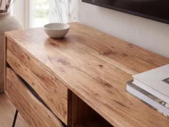 TV Board Lowboard Fernsehschrank Akazie Massivholz 160cm Fernsehtisch mit Türen
