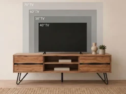 TV Board Lowboard Fernsehschrank Akazie Massivholz 160cm Fernsehtisch mit Türen