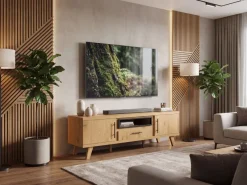 TV Board Lowboard Fernsehschrank Eiche Dekor 150cm TV Schrank Türen Schublade