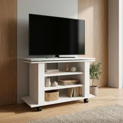 TV Lowboard mit Rollen Weiß 78cm HiFi Bank Rollen Fernsehtisch TV Möbel drehbar
