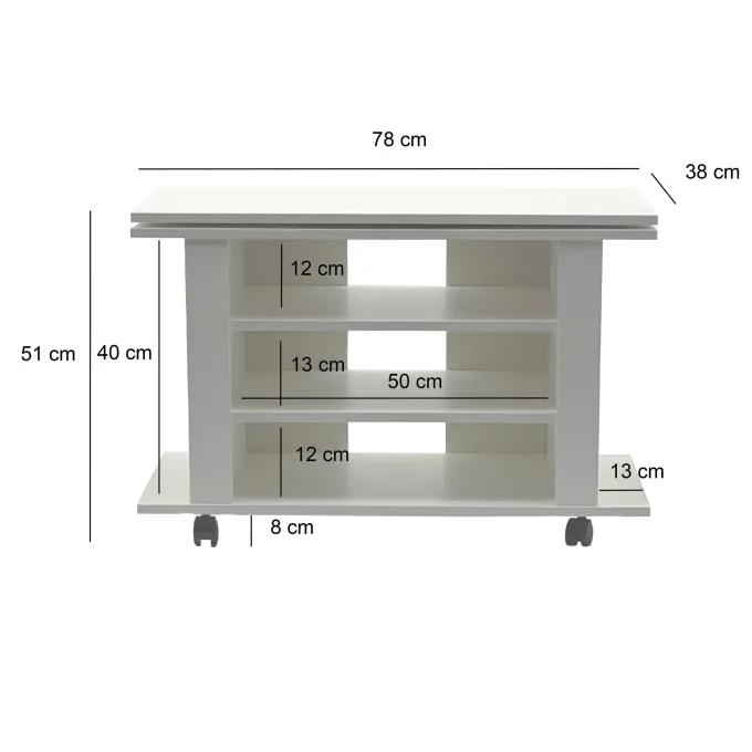 TV Lowboard mit Rollen Weiß 78cm HiFi Bank Rollen Fernsehtisch TV Möbel drehbar