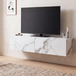 TV Schrank FineBuy Hängend 120 cm Lowboard Marmor-Optik TV-Kommode Klapptür