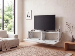 TV Schrank FineBuy Hängend 120 cm Lowboard Marmor-Optik TV-Kommode Klapptür