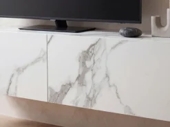 TV Schrank FineBuy Hängend 120 cm Lowboard Marmor-Optik TV-Kommode Klapptür