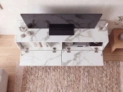 TV Schrank FineBuy Hängend 120 cm Lowboard Marmor-Optik TV-Kommode Klapptür