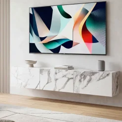 TV Schrank FineBuy Hängend 160 cm Lowboard Marmor-Optik TV-Kommode Klapptür