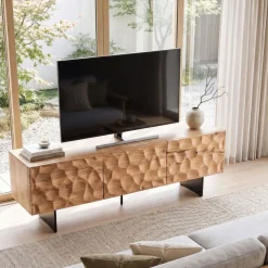 TV Schrank FineBuy Lowboard 160 cm Holz Massiv Fernsehkommode Fernsehschrank