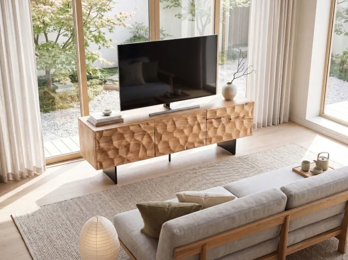 TV Schrank FineBuy Lowboard 160 cm Holz Massiv Fernsehkommode Fernsehschrank