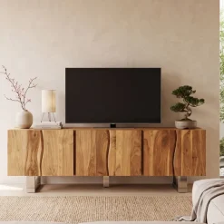 TV Schrank FineBuy Lowboard 160 cm Holz Massiv Fernsehkommode Fernsehschrank