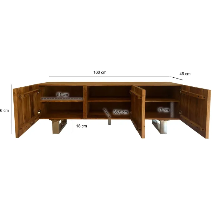 TV Schrank FineBuy Lowboard 160 cm Holz Massiv Fernsehkommode Fernsehschrank