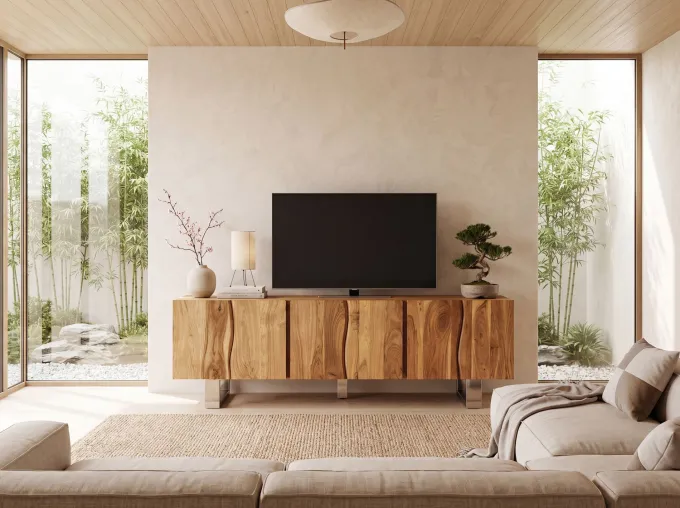 TV Schrank FineBuy Lowboard 160 cm Holz Massiv Fernsehkommode Fernsehschrank