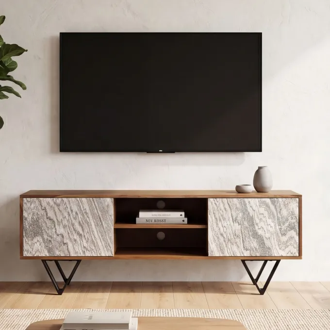 TV Schrank FineBuy Lowboard 150 cm Holz Massiv Fernsehkommode Fernsehschrank