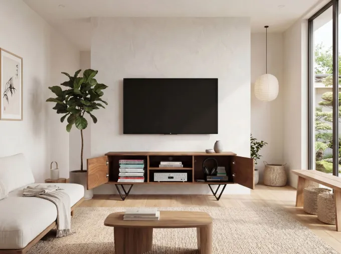 TV Schrank FineBuy Lowboard 150 cm Holz Massiv Fernsehkommode Fernsehschrank