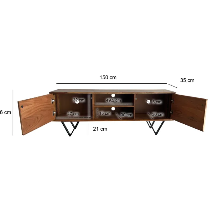 TV Schrank FineBuy Lowboard 150 cm Holz Massiv Fernsehkommode Fernsehschrank