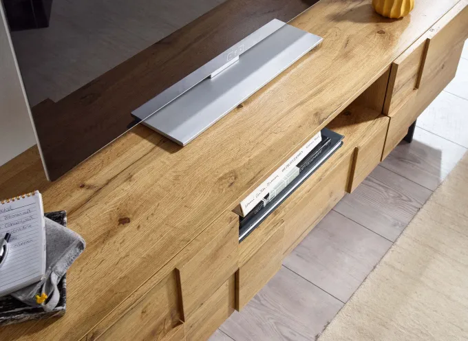 TV Schrank FineBuy Lowboard 160x46x43 cm Holz Fernsehkommode Fernsehschrank
