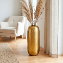 Vase Aluminium Gold Blumenvase Bodenvase Wohndeko Groß Rund Dekovase Metall Deko