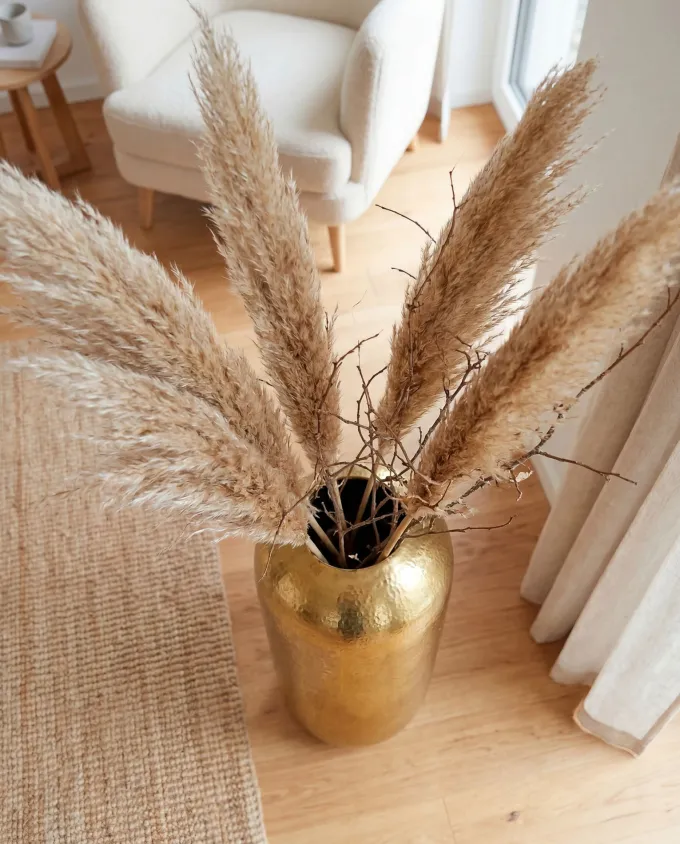 Vase Aluminium Gold Blumenvase Bodenvase Wohndeko Groß Rund Dekovase Metall Deko