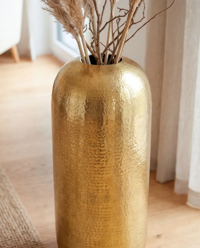 Vase Aluminium Gold Blumenvase Bodenvase Wohndeko Groß Rund Dekovase Metall Deko